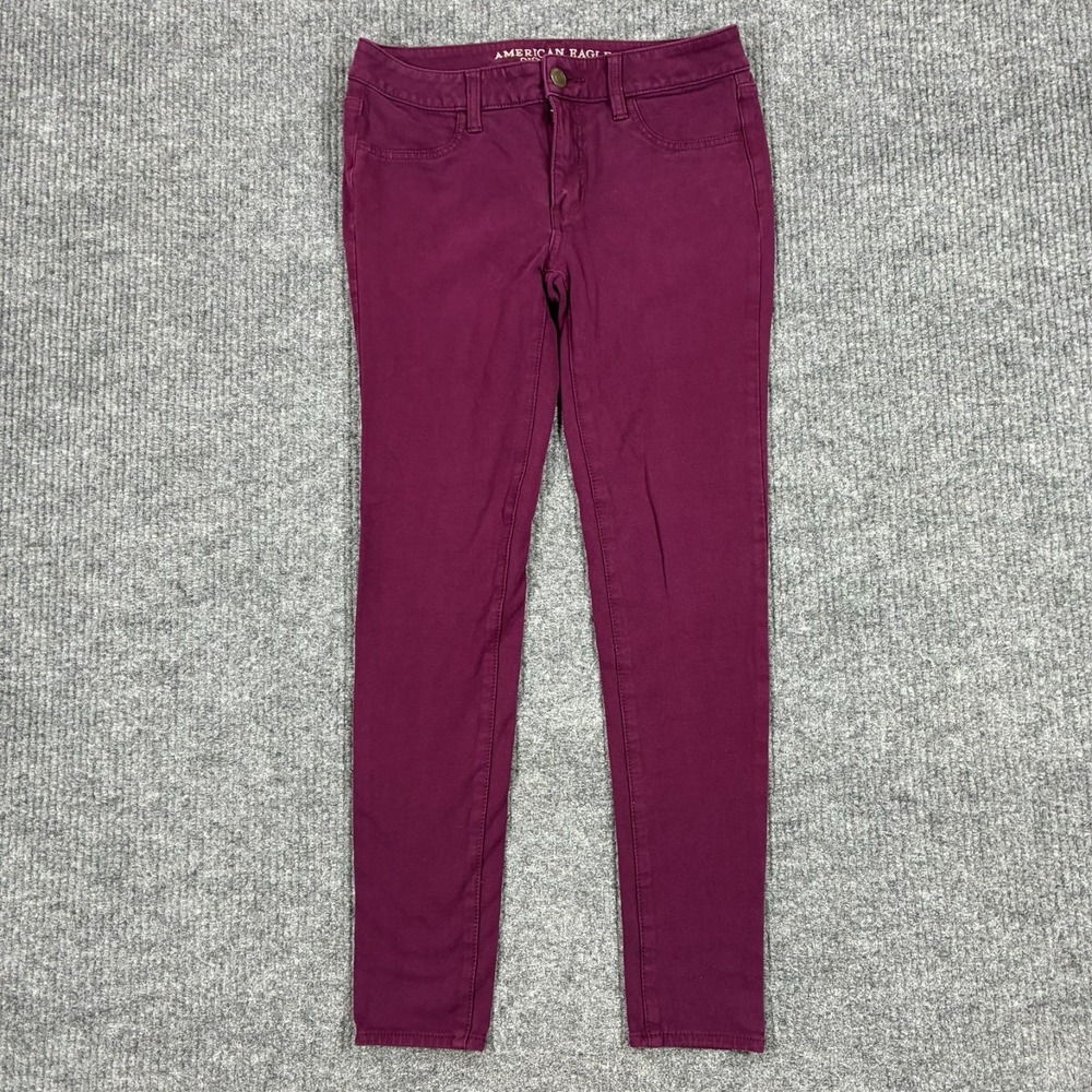 American Eagle Womens Jegging Size 6 Burgundy Denim Super Stretch Low Rise